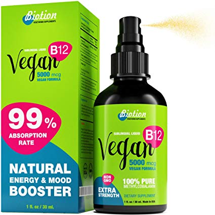 Vegan Vitamin B12-100% Organic Methylcobalamin Extra Strenght 5000 mcg Vegan Formula - Sublingual Liquid Drops - Non-GMO - Energy Booster and Nervuos System Support - US Made - 260 Day Supply