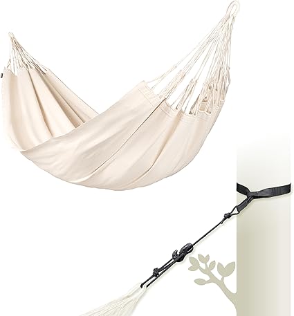 LA SIESTA® Modesta Organic Cotton Hammock & TreeMount, Hammock & Tree Straps for Beams Posts - Indoor Outdoor Hammock, Extra Large Patio Hammock Bed, Portable Hammock 2 Person Hammock - King, Latte