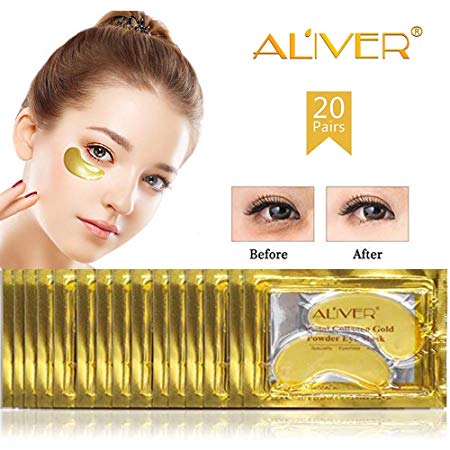 24K Gold Eye Treatment Mask Collagen Eye Mask Anti Age Under Eye Patches Anti Wrinkle Products with Hyaluronic Acid, Moisturiser for Under Eye Wrinkles, Eye Bag Removal (20pair)