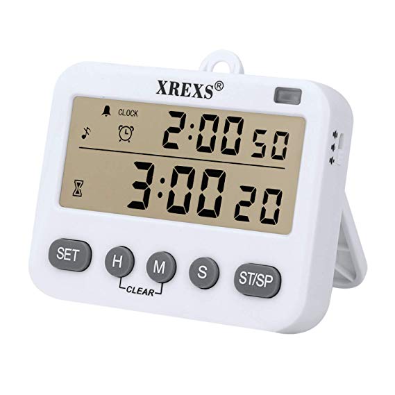 4 in 1 Kitchen Timer Digital Cooking Timer - XREXS Class Timer LCD Screen Clock Alarm Count up and Down Kitchen Timer for Cooking/Meeting/Learning/Yoga Batteries Included (218)