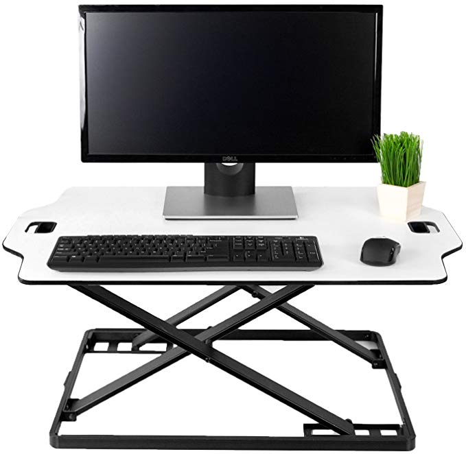 VIVO White Height Adjustable Standing Desk Sit Stand Tabletop Monitor Laptop Riser Platform Station (DESK-V000H)