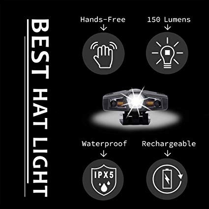 NatureHike Ultra Bright IMPROVED CREE LED Clip on Hat Light - 150 Lumens | Portable | Rechargeable | Spotlight Floodlight | Hands Free | Lightweight | Waterproof - Best Cap Light For many lighting use