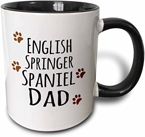 3dRose English Springer Spaniel Dog Dad-Doggie by breed-brown muddy paw prints Ceramic Mug, 11 oz, Black/White