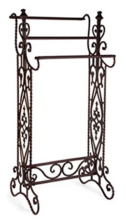IMAX 7781 Narrow Three Bar Wrought Iron Rack - Southern Antique Style Stand to Display or Dry Quilts, Blankets, Stoles - Compact Towel Rail. Genuine Home Décor Accessories