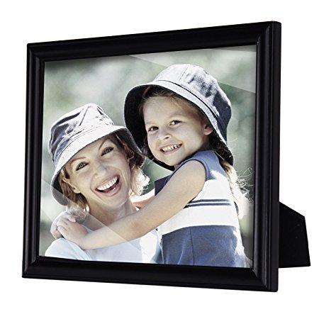 Adeco Decorative Black Wood Curved Wall Hanging or Table Top Bevel Photo Frame, 8 by 10"