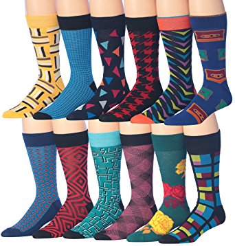 James Fiallo Men's 12 Pairs Colorful Patterned Dress Socks