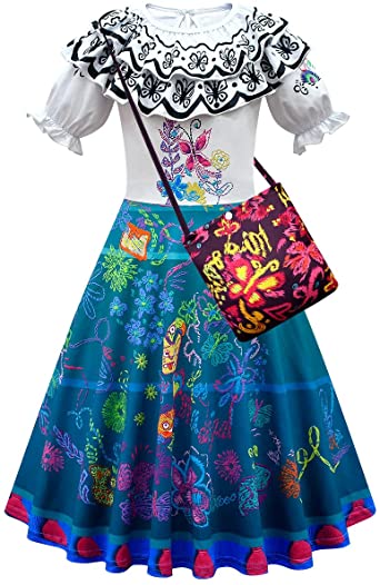 Szytypyl Encanto Mirabel Dress for Girls Printing Halloween Costume Isabela Fancy Outfit