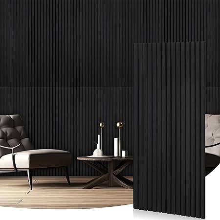 6 Pcs 47.2 x 23.6 Inch Acoustic Wood Wall Panels Decorative Soundproof Wall Panels 3D Slat Wood Panels for Home Office Cinema Interior Wall Decoration (Black Oak Wood)