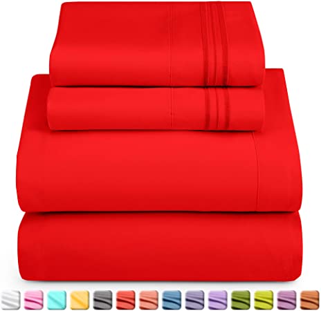 Nestl Deep Pocket Split King Sheets: 5 Piece Split King Size Bed Sheets with Fitted Sheet, Flat Sheet, Pillow Cases - Extra Soft Bedsheet Set with Deep Pockets for Split King Mattress - Cherry Red