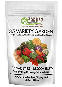 15,200  Non GMO Heirloom Vegetable Garden Seeds 35 Varieties Organic & Fruit Included - Easy to Grow Gardening  FREE Grow Guide - USA Family Farm Certified Seed Company- Portion of Purchase to Charity