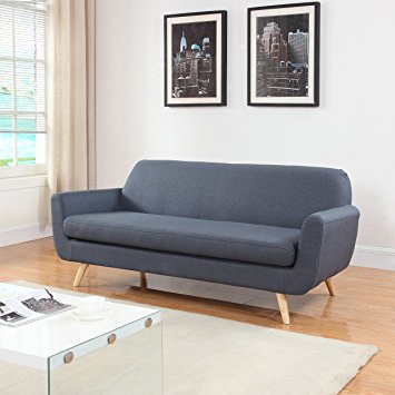 Mid Century Grey Linen Fabric Sofa and Love Seat (Sofa, Dark Grey)