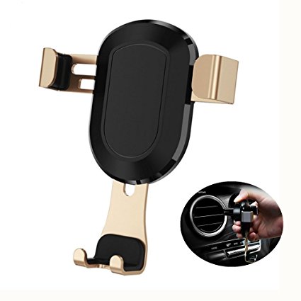 Gravity Car phone holder,Metal cell phone car holder ,Air Vent clip car mount for iphone 7/7plus 6 6s, Samsung Galaxy S7 S6 HTC xiaomi Hua wei and more other Type phone(Gold)