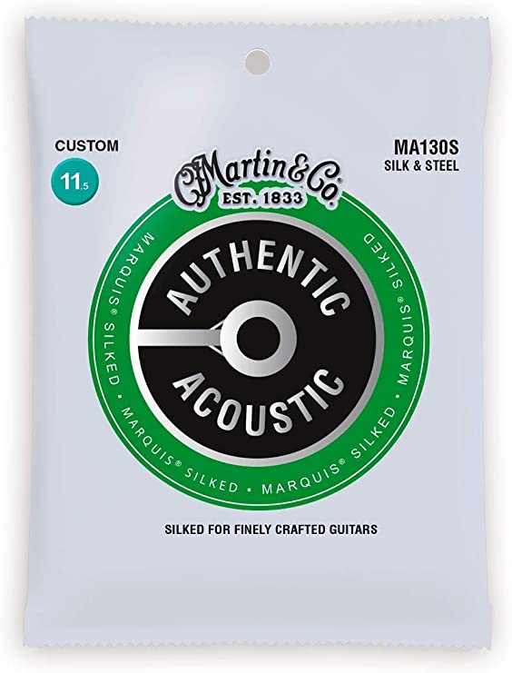 Martin Guitar MA130S Authentic Acoustic Custom-Gauge Marquis Silked Strings, Silk & Steel Acoustic Guitar Strings