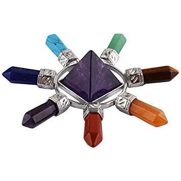 rockcloud Pyramid & 7 Chakra Points Energy Generator,Reiki Healing Crystal Stone,Amethyst