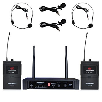 Freeboss FB-U10 Digital Uhf Wireless Microphone System Dj Karaoke 2 Lapel and 2 Headset Microphone (2 Bodypack Transmitter)