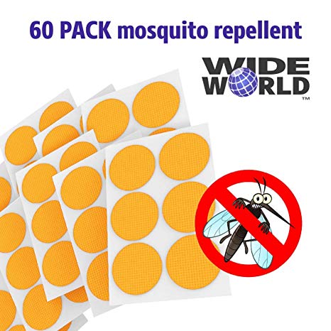 Wide World Mosquito Repellent Patches - [24Hrs of Protection] Pest Control Insect Bug Repeller - Natural Indoor/Outdoor Insects (60-Pack, Orange)