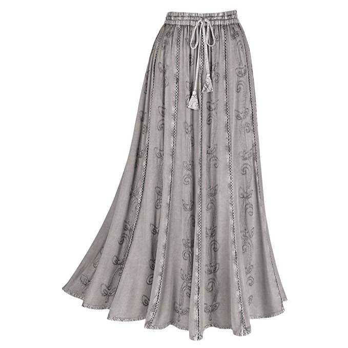 Women's Embroidered Broom Long Peasant Skirt - Enzyme Wash