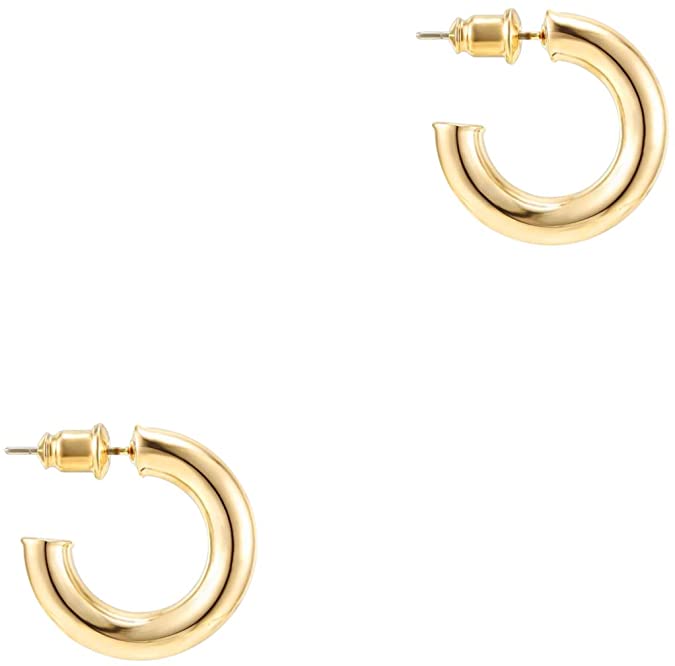 PAVOI 14K Gold Colored Lightweight Chunky Open Hoops | Gold Hoop Earrings for Women