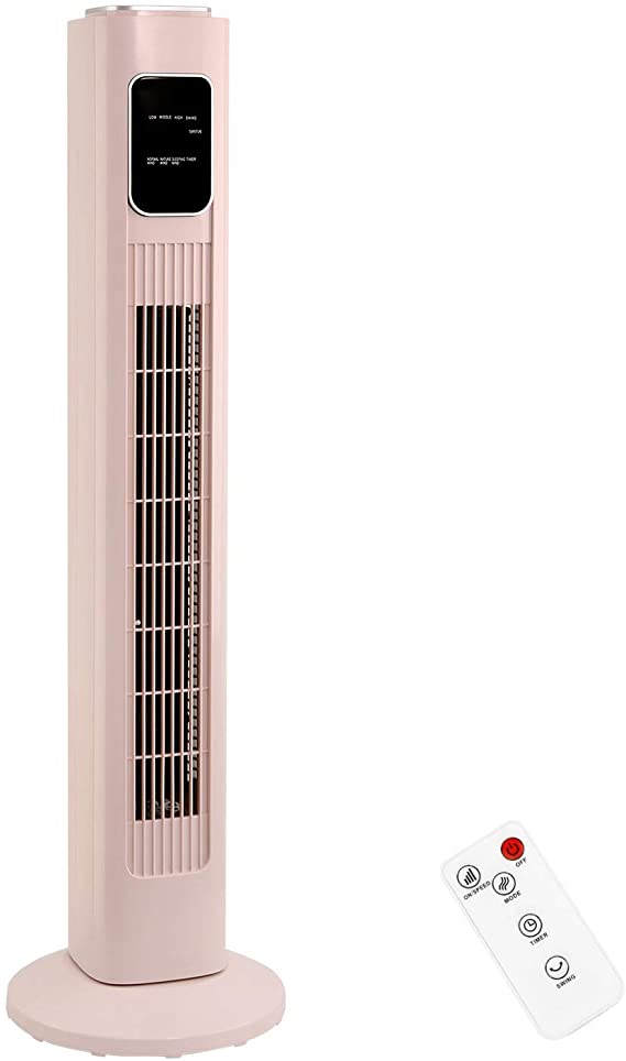 R.W.FLAME Tower fan with Remote Control, Standing fan for office, Oscillating Fan for home with children/pets/elders,Time Settings,LCD display,45W,Oscillation, 36" Pink