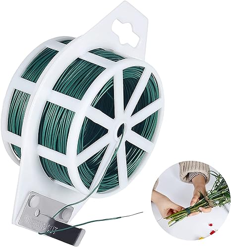 Floral Wire for Wreath Making with Built-in Cutter Green Floral Wire 22 Gauge Floral Wire 100 Meters Soft Paddle Wire for Flower Arrangements, Wreath, Garlands, Plant Crafts, DIY Crafts, Garden Plant Support (green)