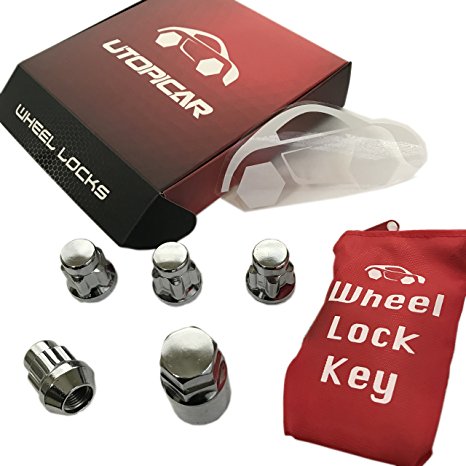 Utopicar Wheel locks - Lug Nuts with Unique Key (Storage Pouch Included) Tire Theft Protection and Best Key Replacement Program (Set of 4   key) Cone Seat (Size 12-mm X 1.25)