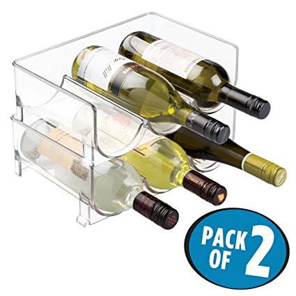 mDesign Stackable Wine Bottle Storage Rack for Kitchen Countertops, Cabinet - Holds 6 Bottles, Clear