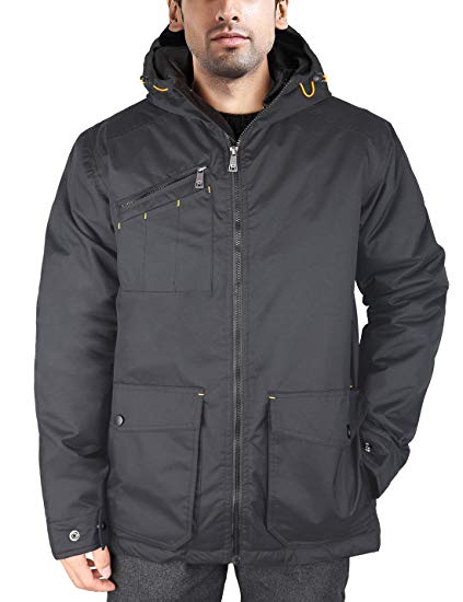 HARD LAND Men's Winter Work Jacket Rain Coat Waterproof Insulated Parka with Hood Outerwear