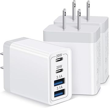 USB C Charger Block, 3-Pack 4-Port 40W Dual USB-C & USB-A Wall Charger Cube Fast Charging PD Power Adapter Plug Brick for iPhone 15 14 13 12 11 Pro Max XS XR, iPad, Pixel 8/7/6/5, Galaxy S24/S23/S22