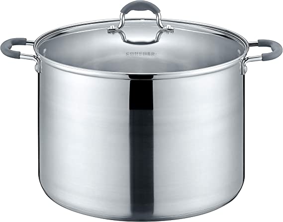 CONCORD Stainless Steel Stock Pot with Glass Lid (Induction Compatible) (20 QT)