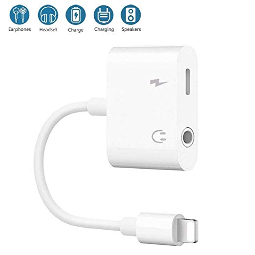 Lightning to 3.5 mm Headphone Jack Adapter for iPhone 8 /8Plus/7/7Plus/X/10/XR/Xs/XS max Dongle Earphone AUX Lightning Headphone Adapter Splitter Audio & Charge Connector Cable Support iOS 12 or Later