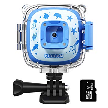Dragon Touch Kidicam 2.0 Kids Action Camera, Waterproof Digital Camera for Boys Girls 1080P Sports Camera Camcorder with 16GB Memory Card (Blue)