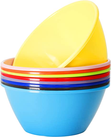 Youngever 11 inch 120 Ounce Plastic Mixing and Serving Bowls, Large Popcorn Bowls, Salad Bowls, Chip and Dip Serving Bowls, Set of 9 (Rainbow)