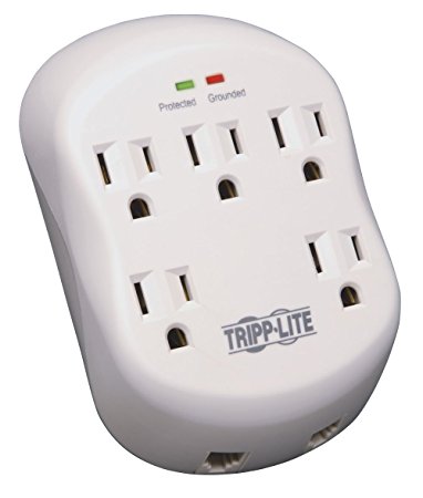 Tripp Lite 5 Outlet Surge Protector Power/Suppressor, Wall Mount Direct Plug-in, Tel/ Modem, & $15K INSURANCE (SK5TEL-0)