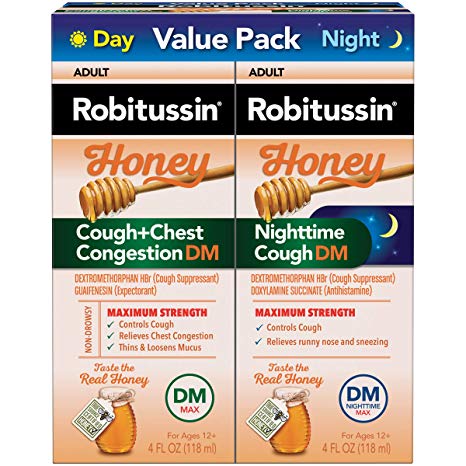 Robitussin Honey Adult Cough   Chest Congestion DM Maximum Strength Liquid & Robitussin Honey Adult Nighttime Cough DM Maximum Strength Liquid Value Pack (2-4 fl. oz. Bottles)