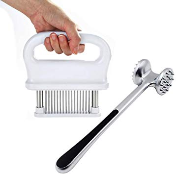 Meat Tenderizer Professional (Bundle Pack) Metal Mallet/Hammer/Pounder and 48 Ultra Sharp Food Grade Stainless steel Needle Blades, Kitchen Cooking Tools by Atlas Global Trades
