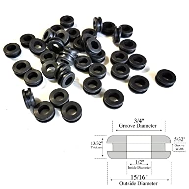 Lot of 25 Rubber Grommets 1/2" ID - 5/32" GW - Fits 3/4" Panel Hole