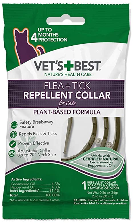Vet's Best Flea and Tick Repellent Collar for Cats| Pest Repellent Cat Collar | Cat Flea & Tick Treatment with Certified Natural Oils | Up to 20” Neck Size