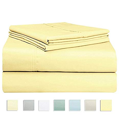 Pizuna 400 Thread Count Sheet Set, 100% Long-staple Gold Yellow King Sheets, Sateen Weave Bedsheets, fit upto 17 inch Deep Pocket, 4Pc Set by (Gold Yellow King 100% Cotton Sheet Set)