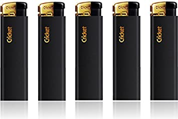 Cricket Disposable Lighters, Matte Finish, Electronic, Black, 5 Pack