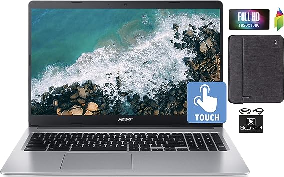 ACER 2023 Flagship Chromebook 15.6'' FHD 1080p IPS Touchscreen Light Laptop,Intel Celeron N4020 (Up to 2.8GHz),4GB RAM,64GB eMMC,HD Webcam,WiFi 5,12  Hours Battery,Chrome OS,w/HubxcelAccessory,Silver