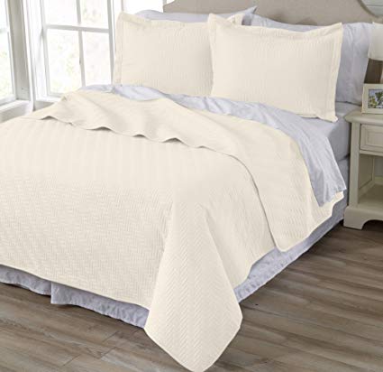 Home Fashion Designs Emerson Collection 3-Piece Luxury Quilt Set with Shams. Soft All-Season Microfiber Bedspread and Coverlet in Solid Colors Brand. (King, Pristine Ivory)