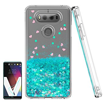 LG V20 Case,Shiny Glitter Moving Liquid Clear with TPU Bumper Protective Back Cute Girls Case for LG V20 Turquoise