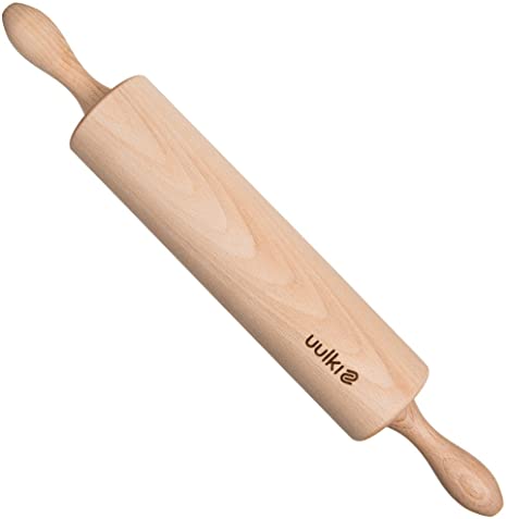 Uulki® Eco-Friendly Large Wooden Rolling Pin with revolving Centre for All Types of Dough - 720 Grams from European Beechwood (43 cm)