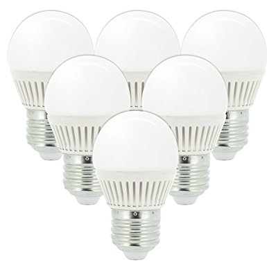J&C LED Light Bulbs, 3W (25W Incandescent Equivalent), 300lm, Daylight White (6000K), LED Lights for Home, 120V, E26 Medium Base, Decorative G14 Globe Light Bulbs (6-PACK)