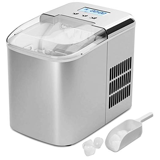 COSTWAY Ice Maker Machine with LCD Display Clear Operation Control Panel Stainless Steel Finish Portable and Compact Ice Making Machine High Efficiency Makes 26 lbs of Ice per 24 hours with Ice Scoop