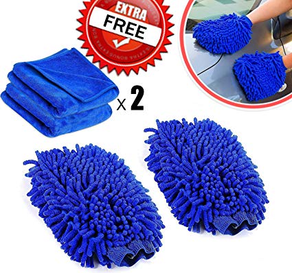 Car wash Mitt Cleaning Gloves, Amison 2 Pack Ultra-soft Premium Microfiber Wash Gloves With 2pcs Cleaning Cloth For Car Cleaning & Household Cleaning