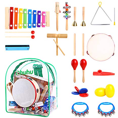 Kids Musical Instruments, Ohuhu 20 pcs Music Rhythm Percussion Set for Children Kid Toy Tambourine Xylophone, Storage Backpack Included, CPSC Approved