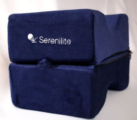 Serenilite Dual Foam Contour Knee Pillow and Leg Rest-Includes Ultra Smooth Velour Cover-Best Quality Comfort Midnight Blue