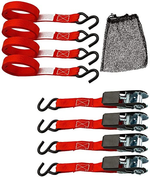 TOPSKY Ratchet Tie Down Straps, 1 in x 10 ft Securing Straps, 900lb Break Strength, Red(4 Pack), RTD2004