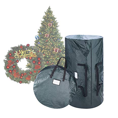Elf Stor 1018 Combo Gn Deluxe Green Christmas Storage 9 Foot Artificial Trees & 30" Inch Wreath Bag, 30 Inch ft